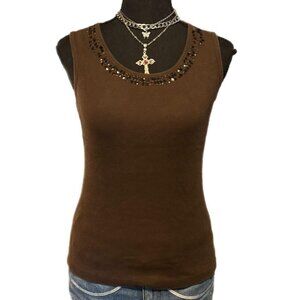 brown sequined y2k tank top